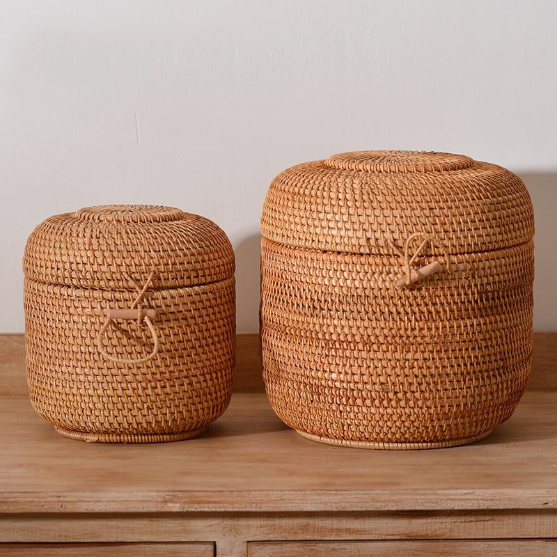 Food Storage With Dividers - Handgewebte Rattan-Tee-Aufbewahrungsbox mit Deckel, Puer-Teebeutel-Organizer, grüner