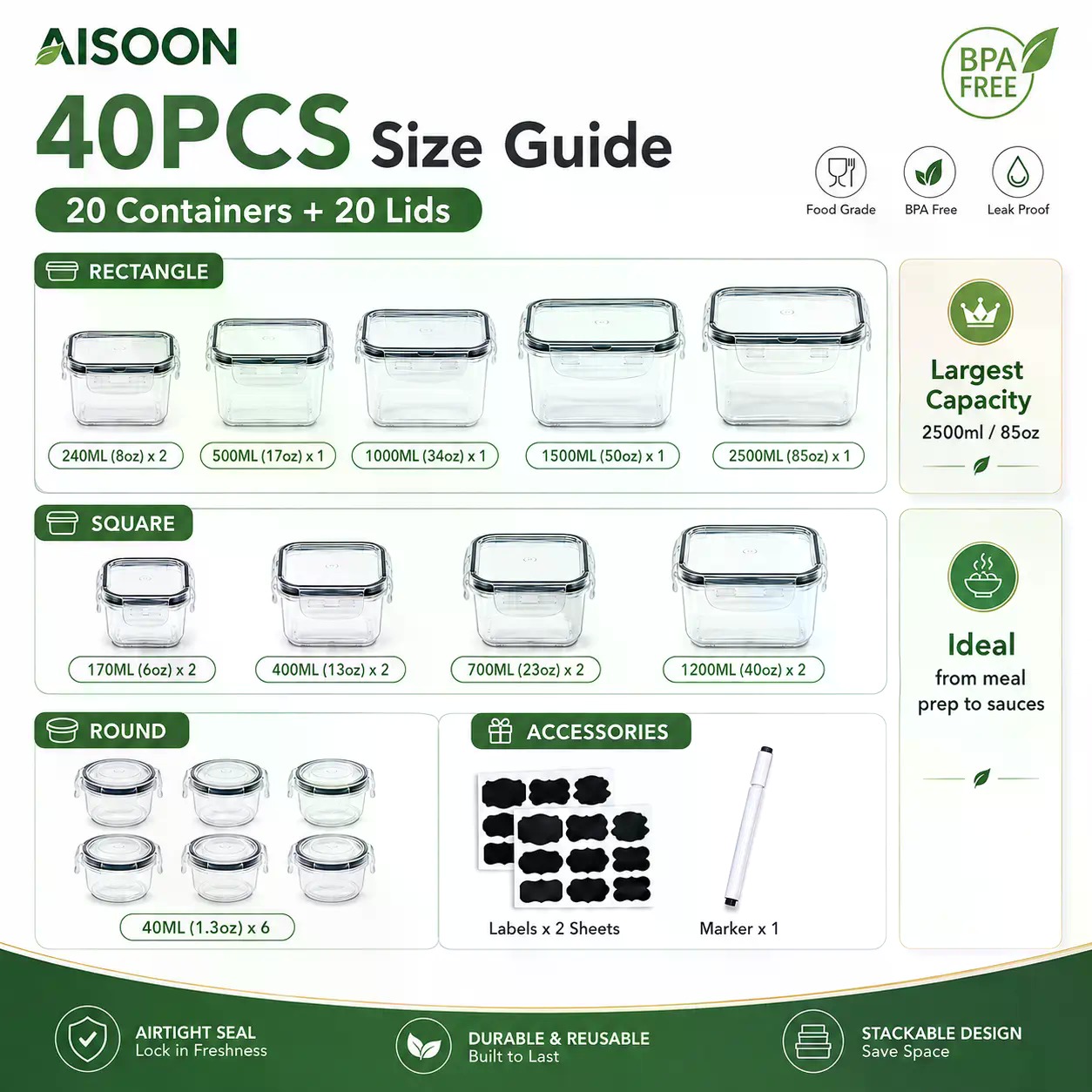 40-teiliges Set extra großer,  – Food Storage Labels Bewertung und Preis